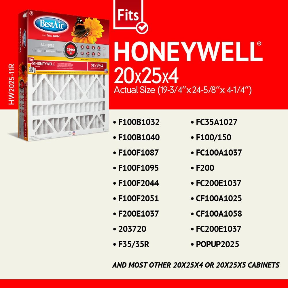BestAir 20x25x4 MERV 11 Furnace Filter for Honeywell