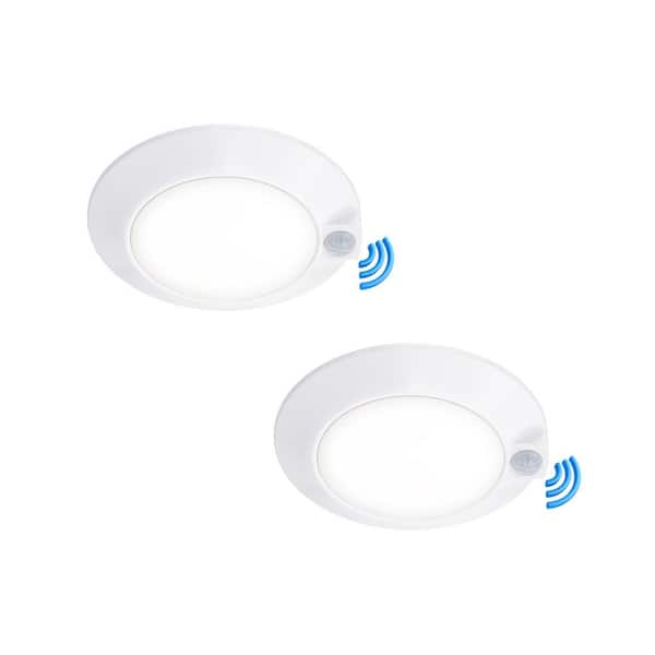 7.72 in. Integrated LED Flush Mount Indoor Disk Light Closet Motion Sensor Light 120-Volt CRI90 10-Watt 3000K (2-Pack)