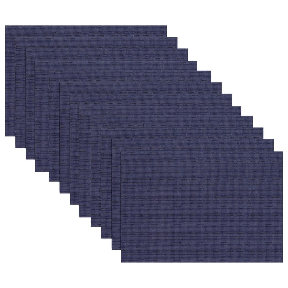 Grasscloth Blue Reversible Vinyl Indoor Outdoor Placemats, Set of 12