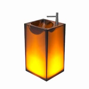 20 in. L x 18 in. W x 33.5 in. H Stone Resin Transparent Freestanding Pedestal Sink Basin without Faucet Hole in Coffee