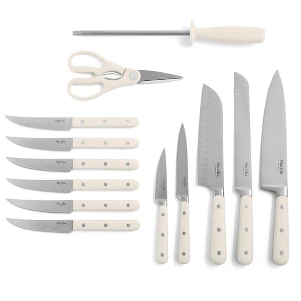 Martha Stewart 3 Piece Essential Kitchen Knife Cutlery Set in Linen