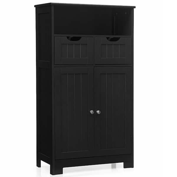 FORCLOVER 24 in. W x 12 in. D x 43 in. H Black Wood Storage Freestanding Bathroom Linen Cabinet with Drawers in Black