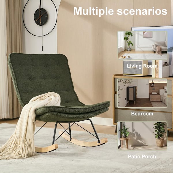 Clihome Dark Green Lazy Rocking Chair, Comfortable Lounge