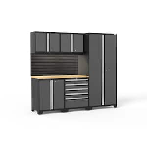 Pro Series 92 in. W x 84.75 in. H x 24 in. D 18-Gauge Steel Garage Cabinet Set in Gray (6-Piece)