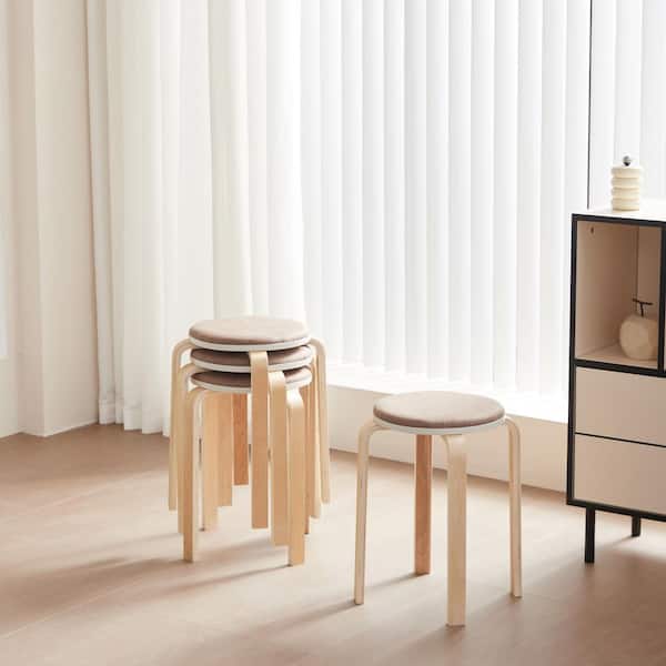 18.5 in. H Coffee-Beige Solid Wood Frame Stool, Accent Stool for Indoor and Outdoor Use