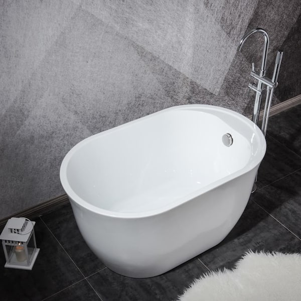Satico 47 in. Round Acrylic Soaking Spa Tub Non-Whirlpool Freestanding Bathtub