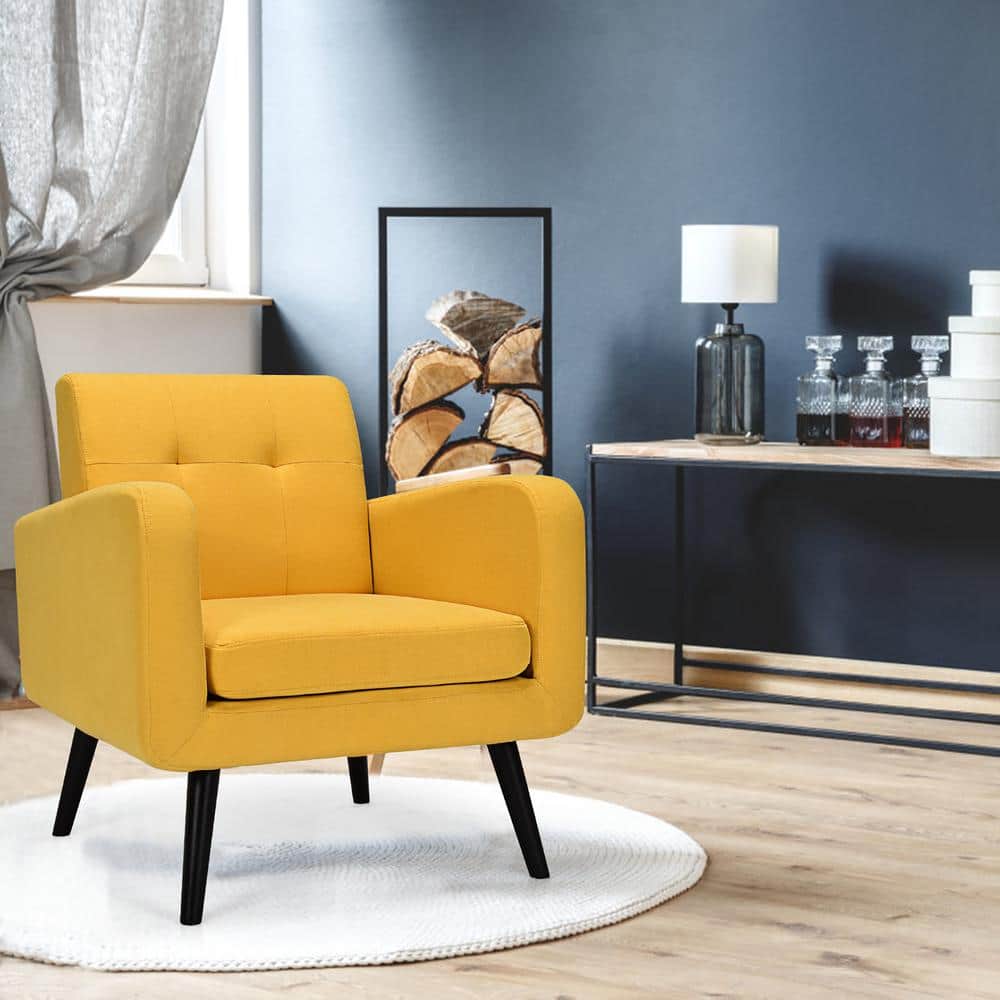 Yellow Barrel Accent Chair with Rubber Wood Legs