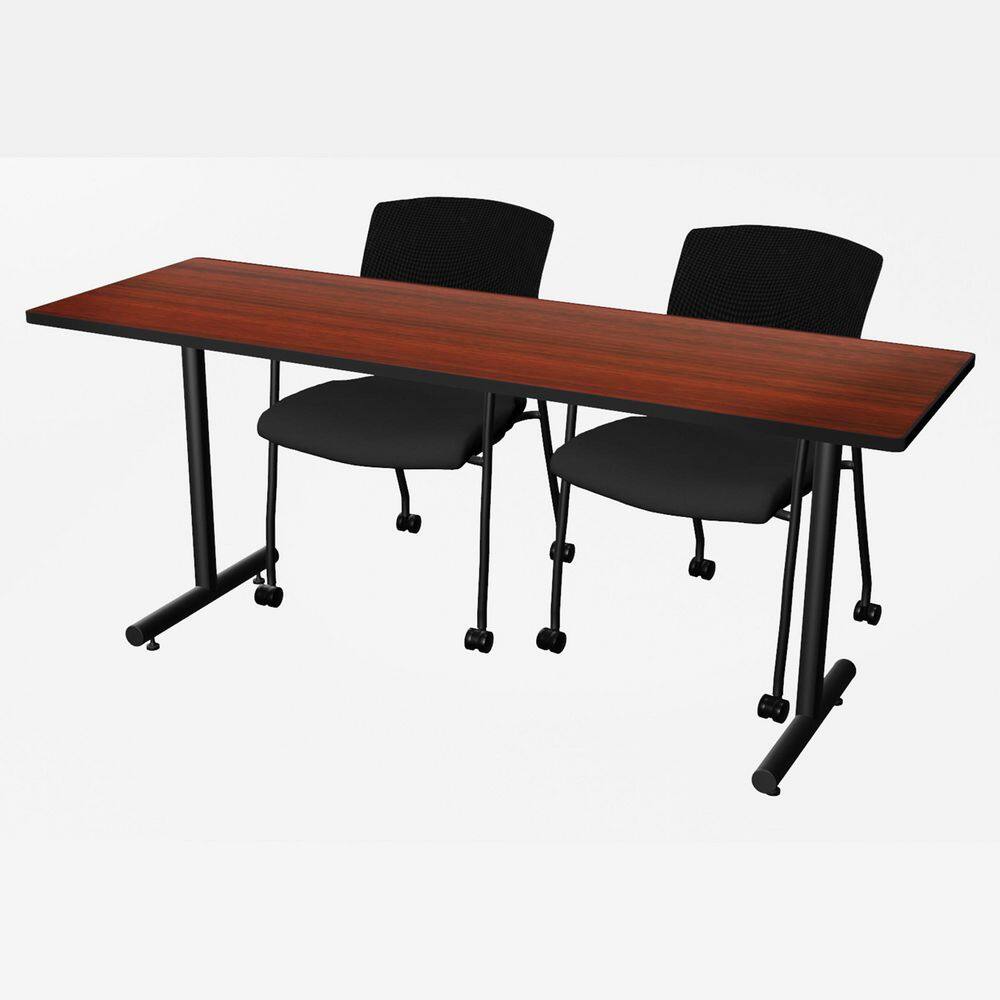 Kobe 72 in x 24 in. Mahogany T-Base Training Seminar Table Desk, 2 Knight Mesh Chairs