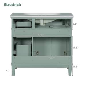 36 in. W Single Sink Freestanding Bath Vanity in Green with White Solid Surface Top, 2 Soft Close Doors and 4 Drawers