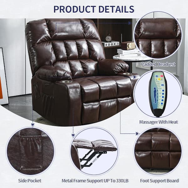 aisword Platinum Fashion Big and Tall Breathable Leather Power Lift  Recliner Chair with Massage,Heating and 2-Cup Holder - Brown SG00026PBH3AAA  - The Home Depot