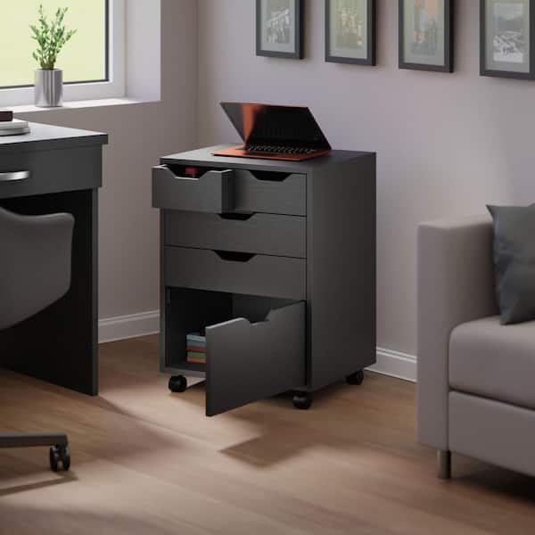 KABAブラック38 Winsome Wood Halifax Black 26.3 In Mobile Office Storage Cabinet