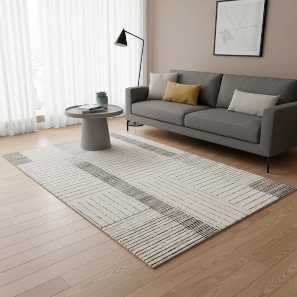 Black 5 x 8 ft. Woven Striped Rectangle Indoor Area Rug