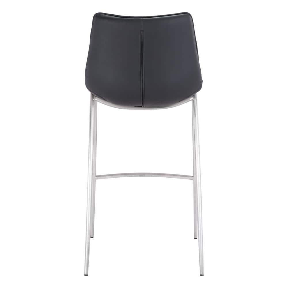 Transitional Magnus 20.7" Black Metal Bar Stool with Silver Accents