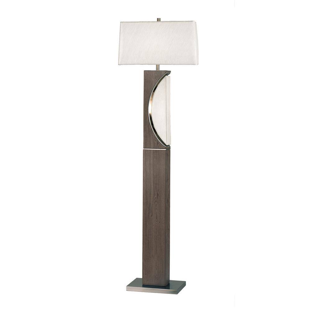 Charcoal Gray and Brushed Nickel 2-Light Floor Lamp with Off White Linen Shade