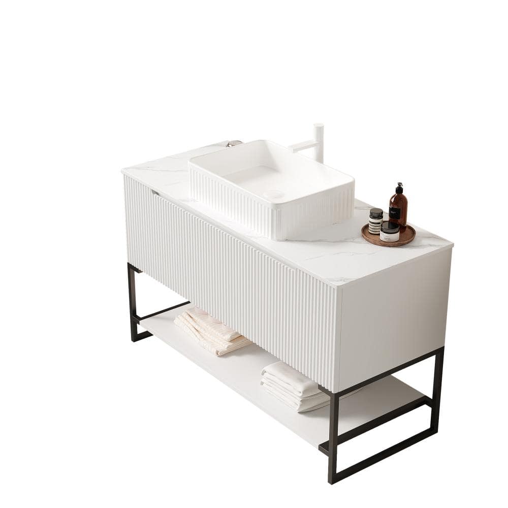 48 in. Freestanding White Bath Vanity with Carrara White Sintered Stone Top and White Rectangular Ceramic Basin price history on PriceWatchPro