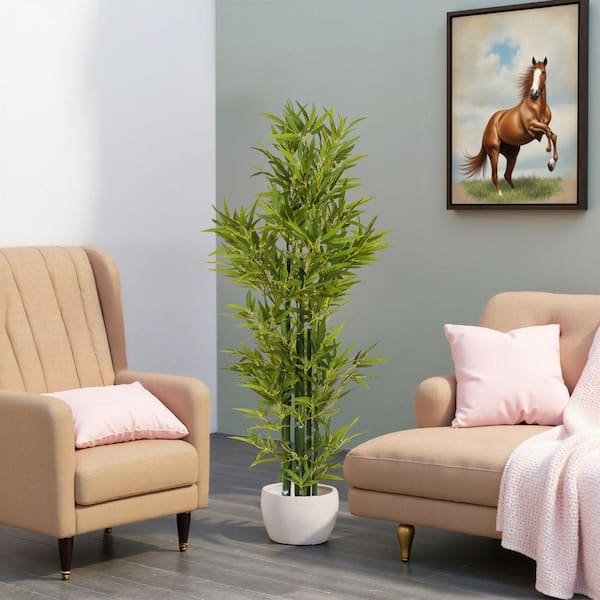 2 Pcs 5 ft. Artificial Bamboo Tree with Black Pot N2413Z0Q209