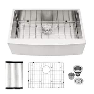 33 in. L x 21 in. W Farmhouse Apron Front Single Bowl 16-Gauge Stainless Steel Kitchen Sink in Brushed Nickel