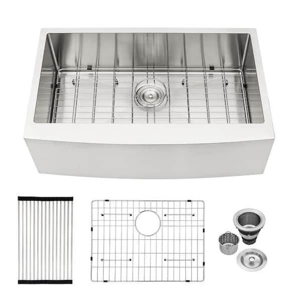 33 in. L x 21 in. W Farmhouse Apron Front Single Bowl 16-Gauge Stainless Steel Kitchen Sink in Brushed Nickel