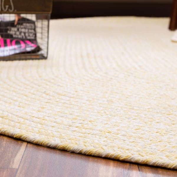 Super Area Rugs Braided Farmhouse Yellow 5 ft. x 7 ft. Oval Cotton