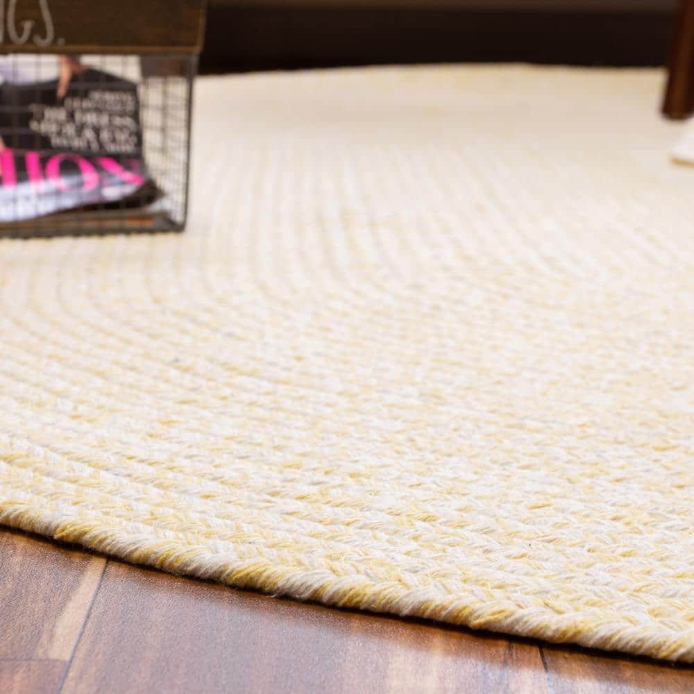 Handmade Yellow and White Oval Braided Cotton Rug 4' x 6'