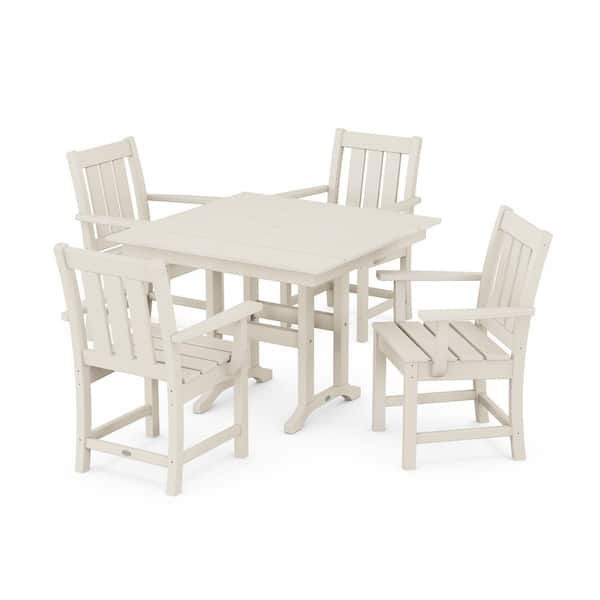 POLYWOOD 5-Piece Oxford Farmhouse Plastic Square Outdoor Dining Set in Sand