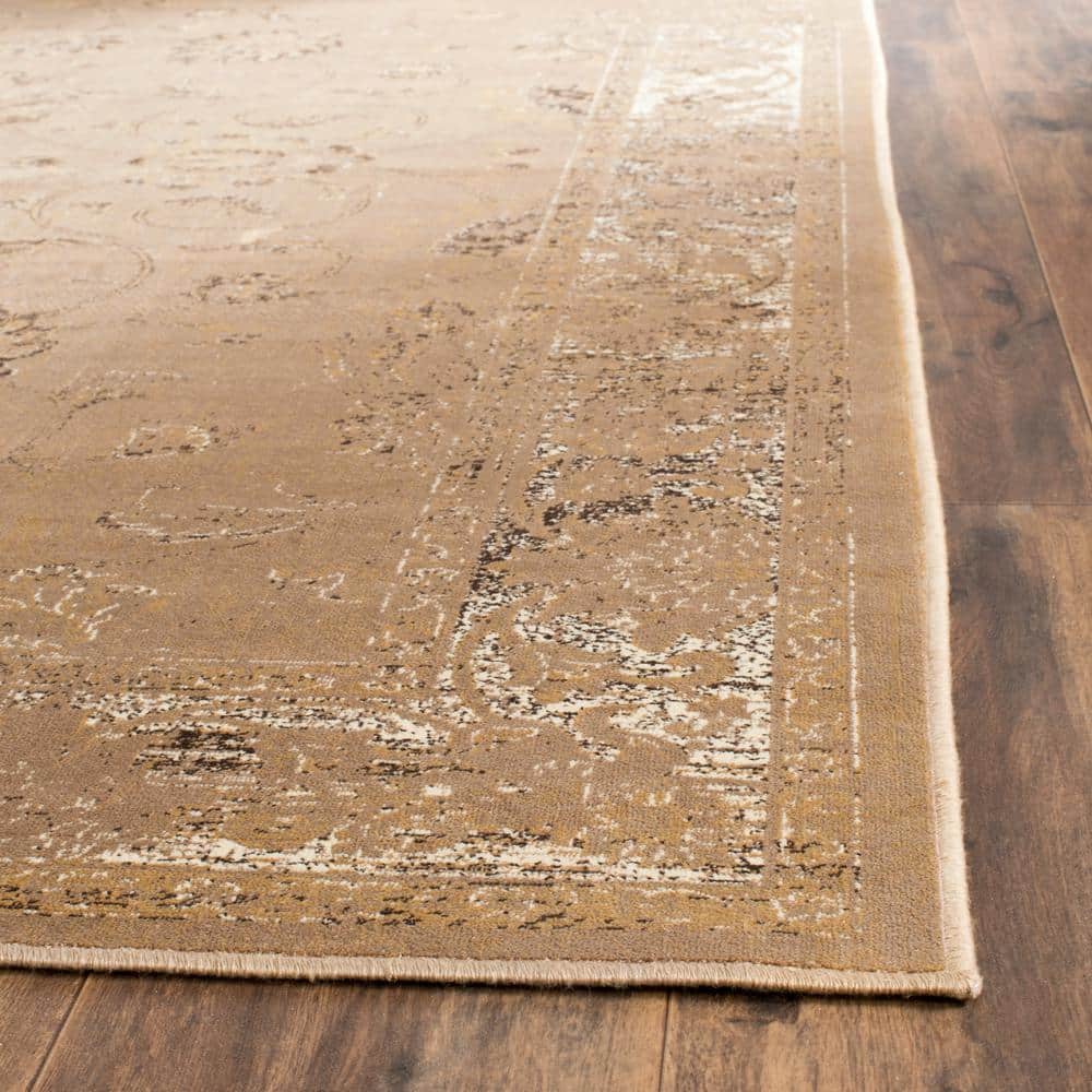 Taupe Rectangular Viscose Vintage Area Rug