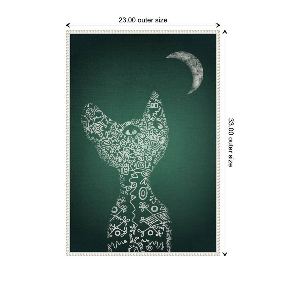 Emerald Abstract Cat and Moon Beaded Canvas Wall Art