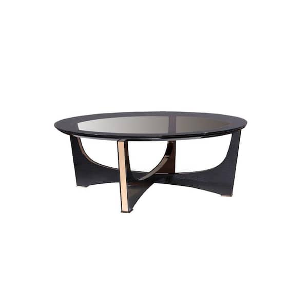 Benjara 47 in. Black Round Glass Top Coffee Table