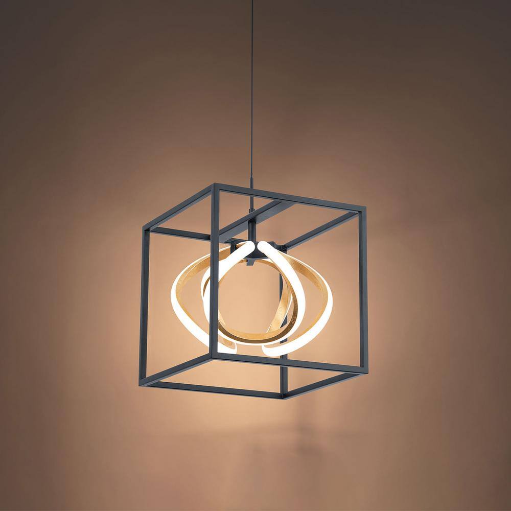 Sinclair Black and Gold Leaf Mini LED Pendant with White Shade