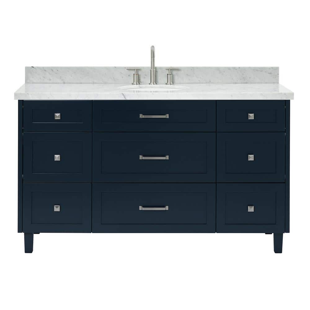 Midnight Blue 61" Freestanding Vanity with Carrara Marble Top