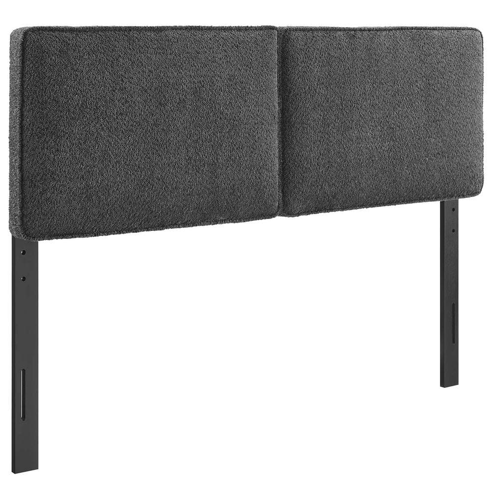 Lindee Slate Boucle Upholstered King Headboard with Wood Legs