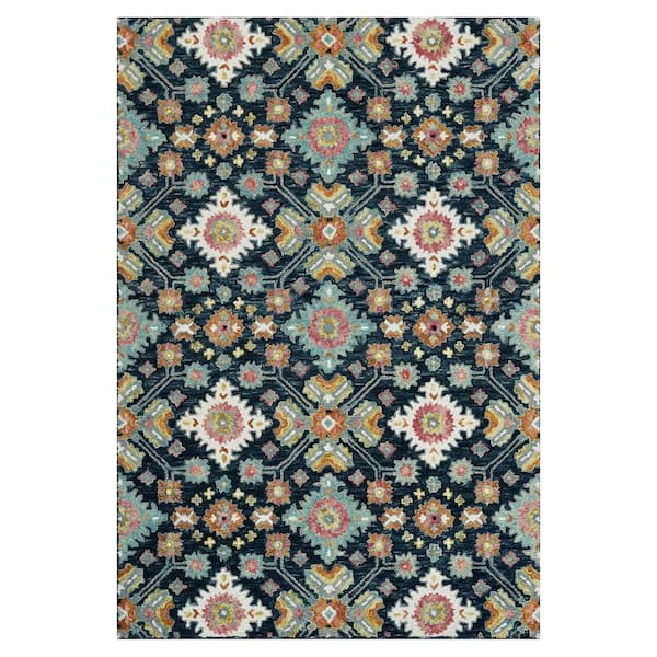 Jackson 5 x 8 Navy Traditional Pattern Area Rug for High Traffic Living Room Dining Room Bedroom