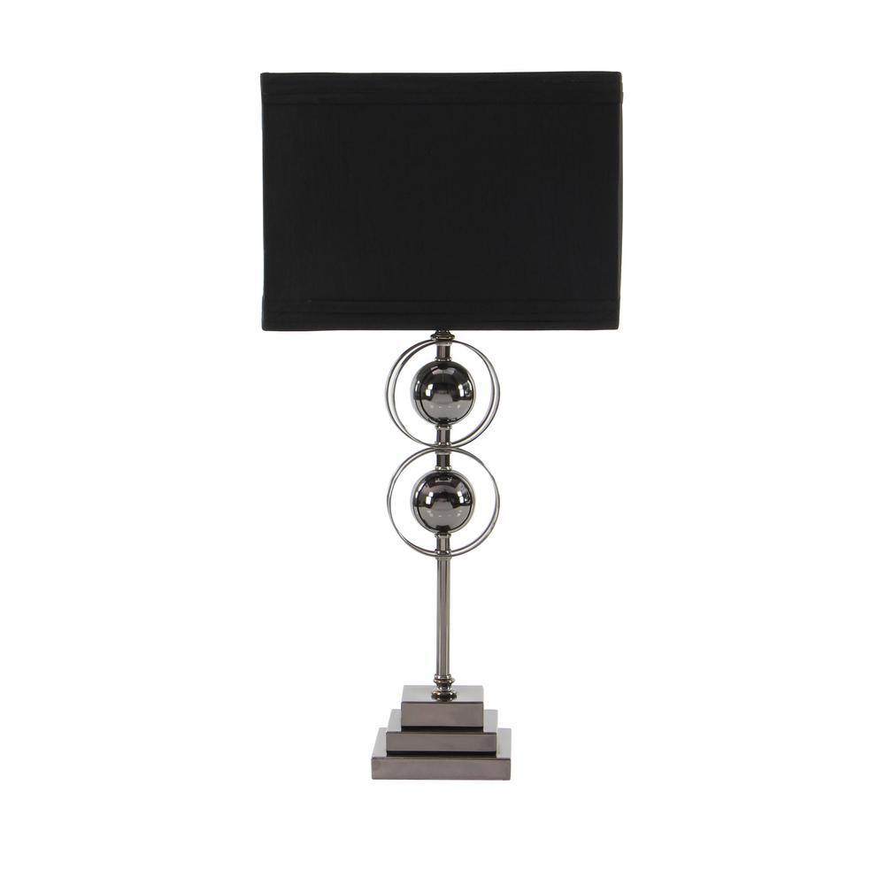 Black Metal Bubble Stem Nightstand Lamp Set with Square Shade