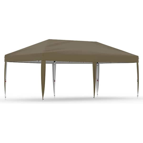 20 ft. x 10 ft. Instant Pop Up Canopy Tent Easy Setup Sun Shelter in Brown with Adjustable Height