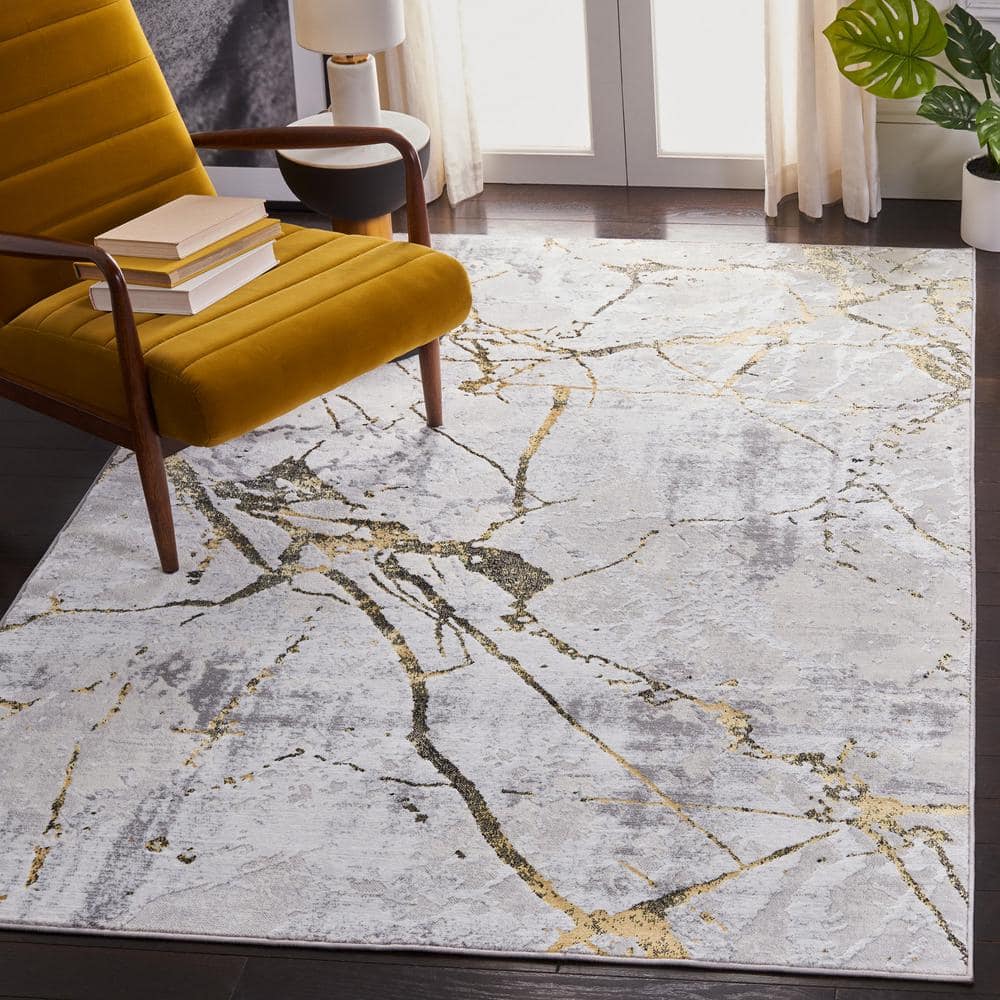 Handmade Abstract Gray and Gold Synthetic Area Rug - 10' Square