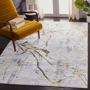 Amelia Gray/Gold 5 ft. x 5 ft. Abstract Distressed Square Area Rug