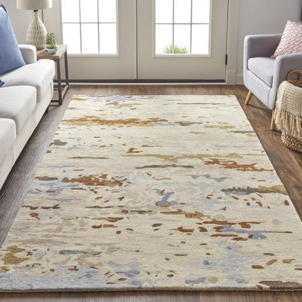 2 ft. x 8 ft. Ivory, Blue Abstract Area Rug