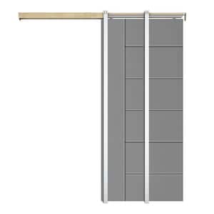 36 in. x 80 in. Light Gray Painted Composite MDF Paneled Interior Sliding Door with Pocket Door Frame and Hardware Kit