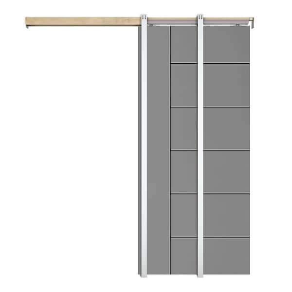CALHOME 36 in. x 80 in. Light Gray Painted Composite MDF Paneled Interior Sliding Door with Pocket Door Frame and Hardware Kit