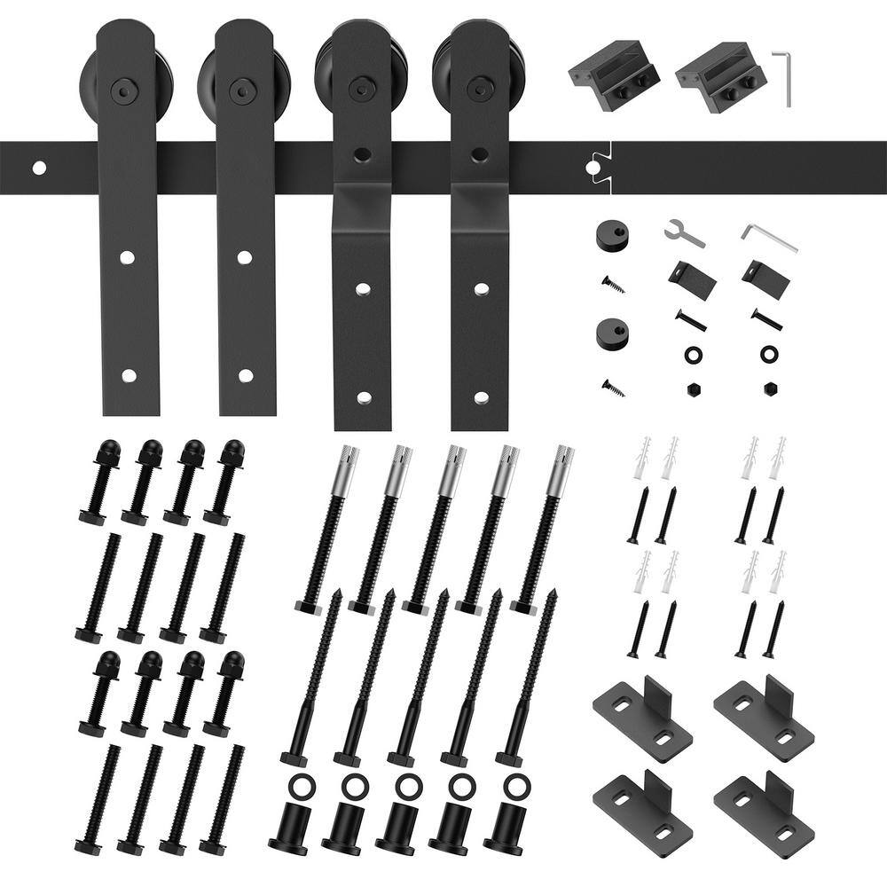 Movisa 8 ft. IShaped Bypass Sliding Barn Door Kit for Double Door, Black Steel X8FTI2DOUBLE
