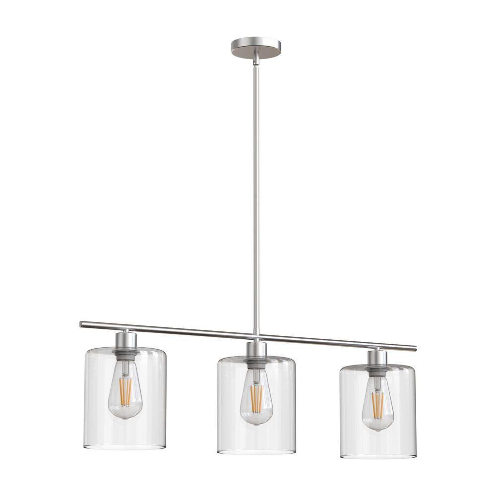 31.5 in 3 Light Brushed Nickel Island Pendant Light with Clear Glass Shades and Adjustable Rods, No Bulbs Included price history on PriceWatchPro