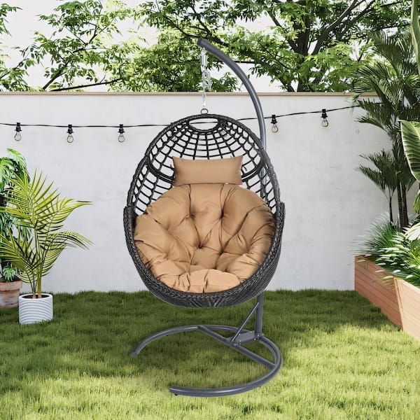 Home 6.5 ft. Portable Hanging Basket Chair Hammock with Stand with Comfy Cushion and Pillow