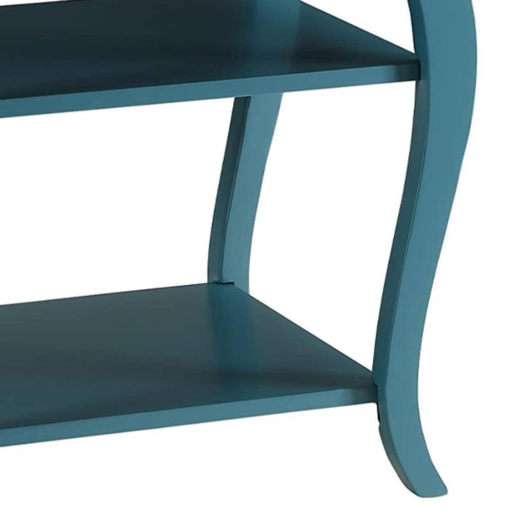 Becci Teal Wood Dual-Facing End Table with Open Storage