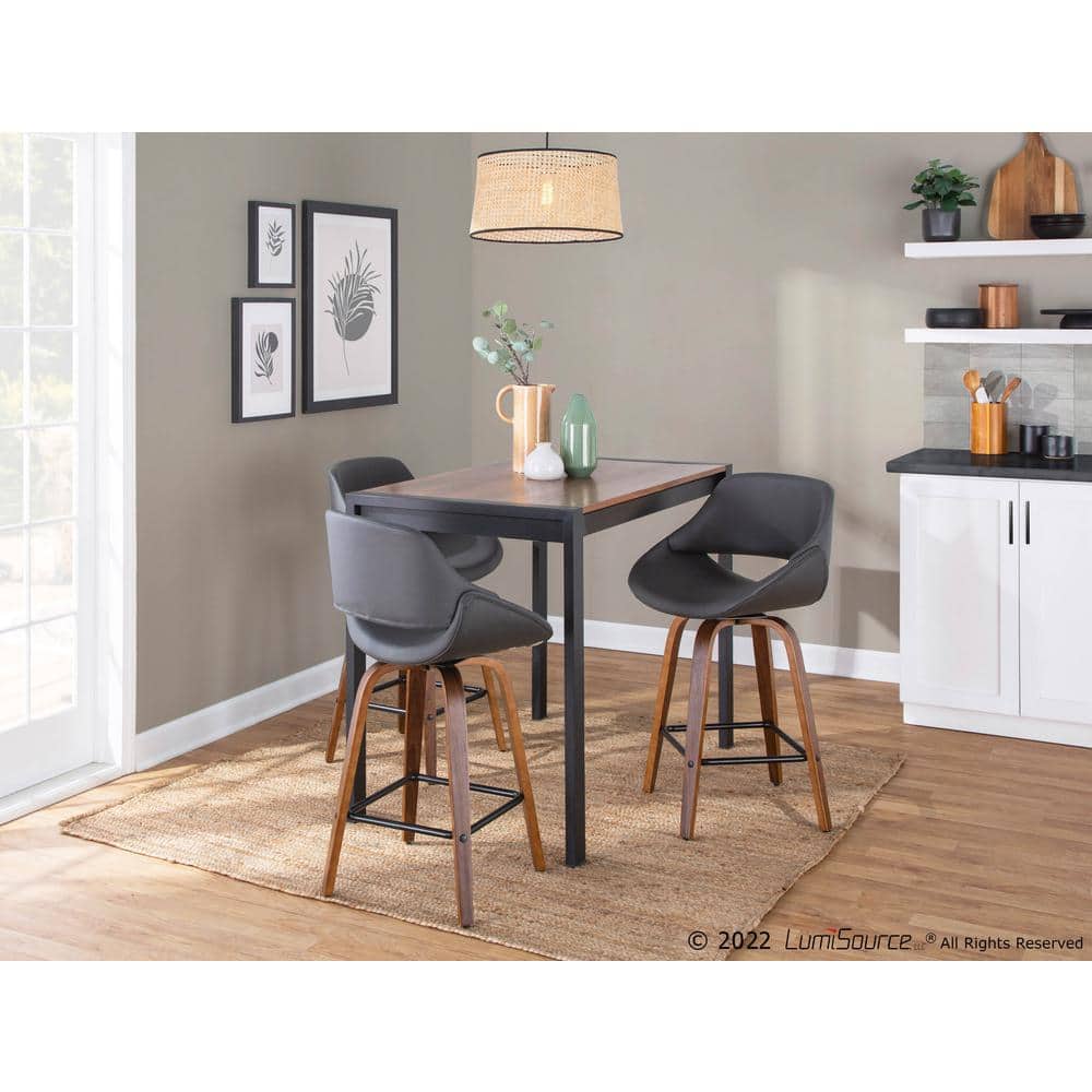 Set of 2 Black and Walnut Swivel Barstools