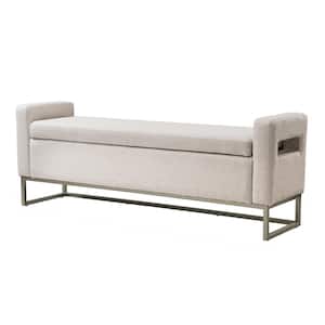 Justo 59.1 in. Wide Beige Storage Bench with Metal Legs