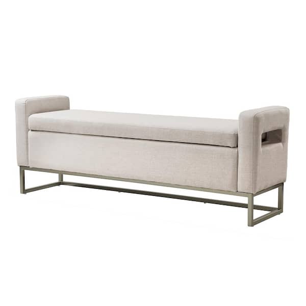 ARTFUL LIVING DESIGN Justo 59.1 in. Wide Beige Storage Bench with Metal Legs