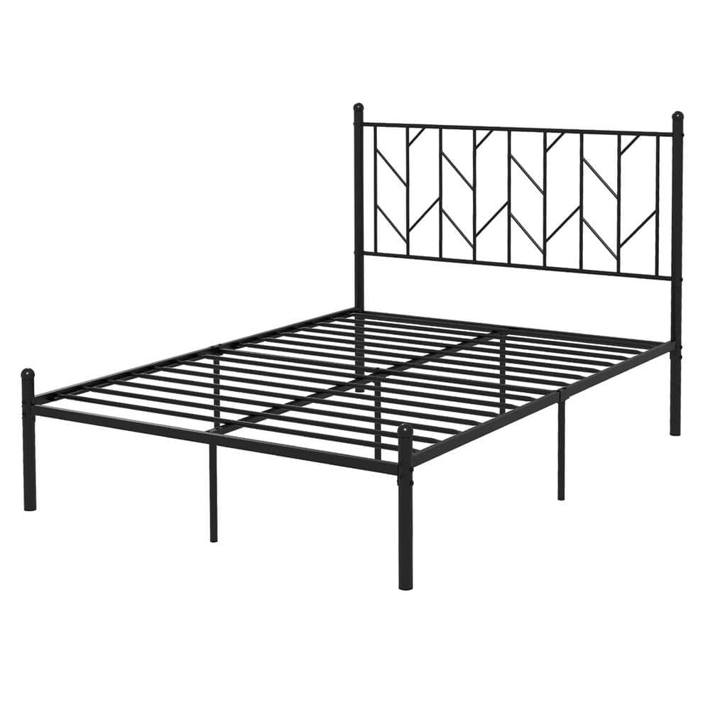 Costway Black Metal Frame Full Size Platform Bed with Vintage Headboard Mattress Foundation