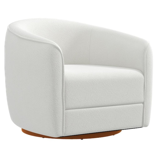 Ashcroft Furniture Co Ease Mid-Century Modern Round Back Cream Boucle Fabric Swivel Arm Chair
