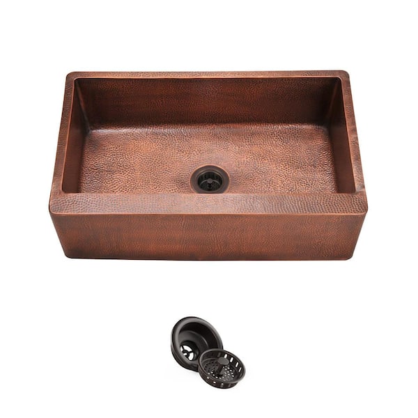 MR Direct Farmhouse Apron Front Copper 33 in. Single Bowl Kitchen Sink with Strainer