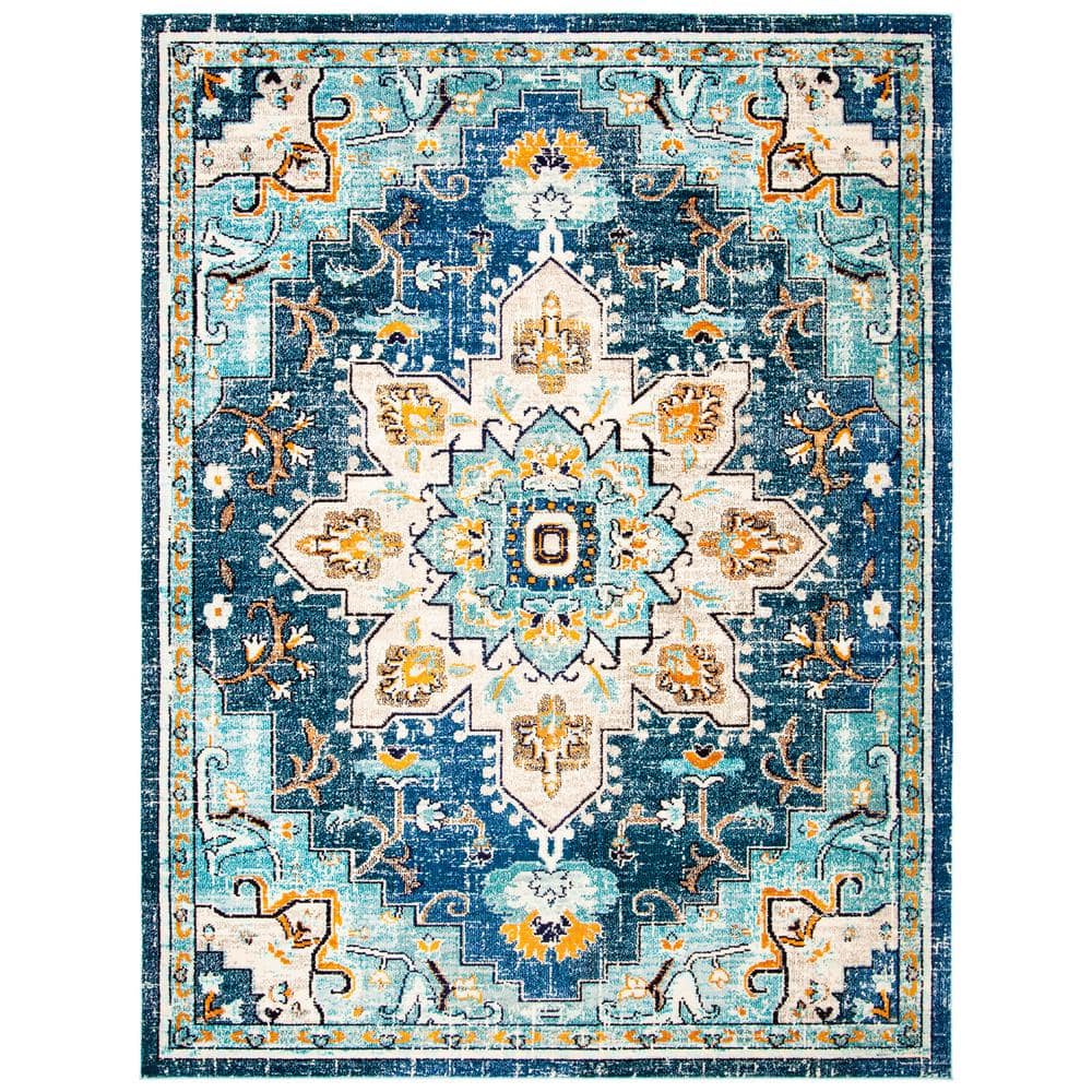 Blue Bordered Rug SAFAVIEH Madison Blue/Light Blue 10 ft. x 14 ft. Border Geometric ...